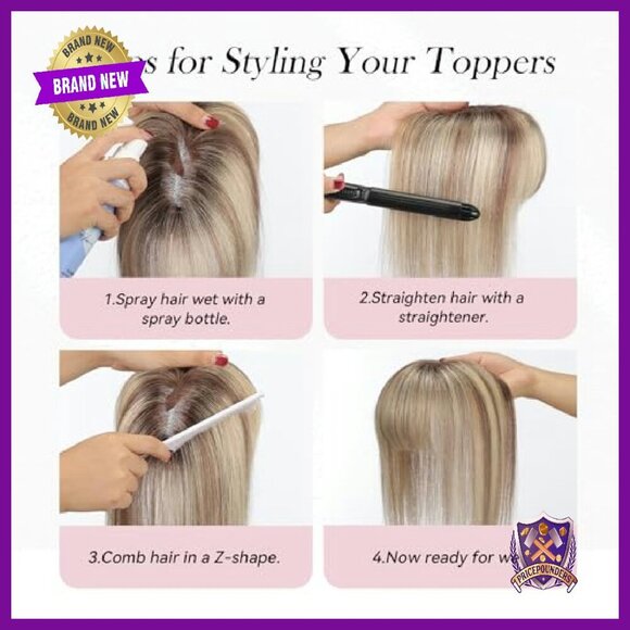 10 Inch Human Hair Topper with Swiss Lace Base & 3 Clips